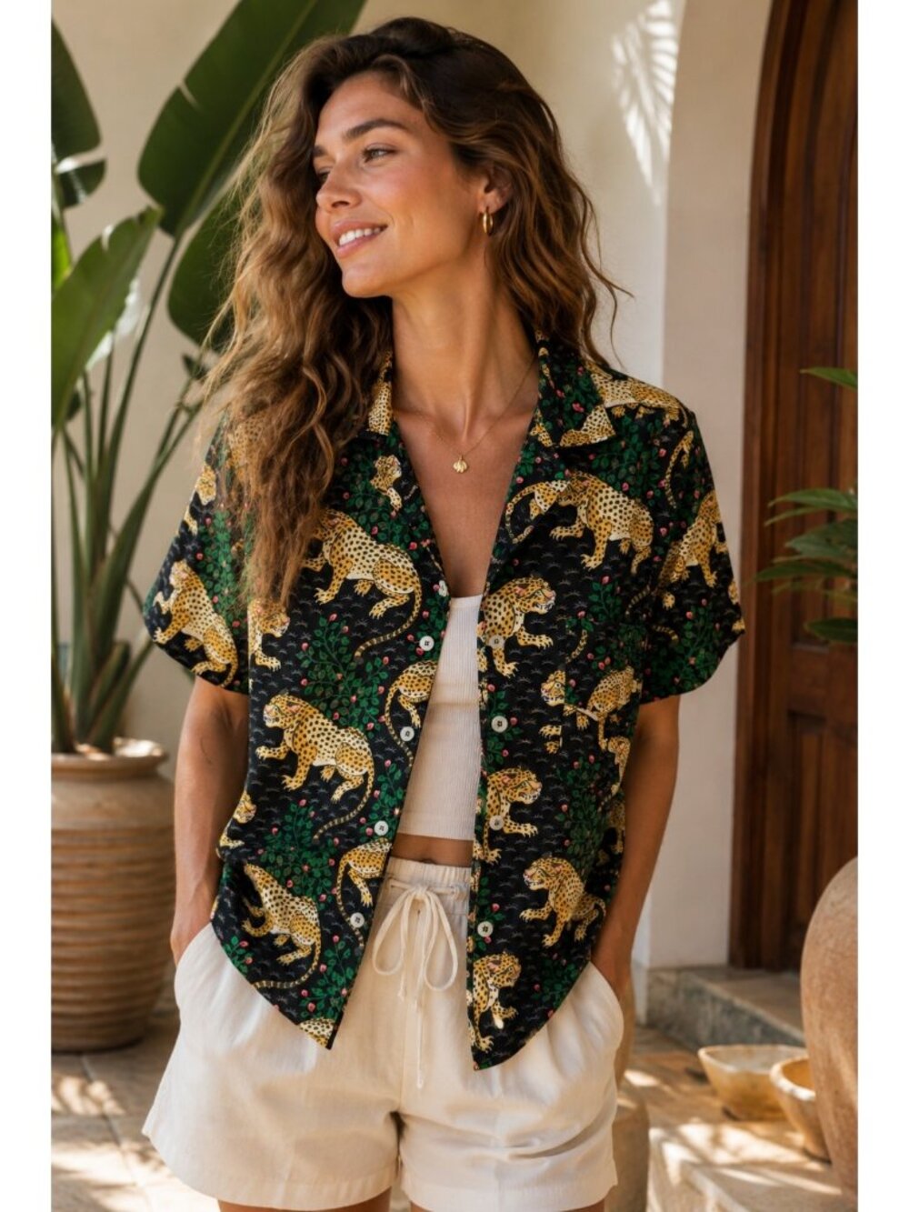 Printfresh Leopard Print Pajama Shirt Medium Organic Cotton Button Front Top